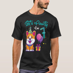 7 Years Old Corgi Dog  7th Birthday Let's Party Ou T-Shirt