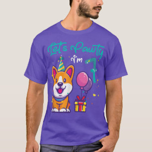 7 Years Old Corgi Dog Lover 7th Birthday Let's Par T-Shirt