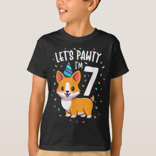 7 Years Old Corgi Dog Lover 7th Birthday Party Out T-Shirt