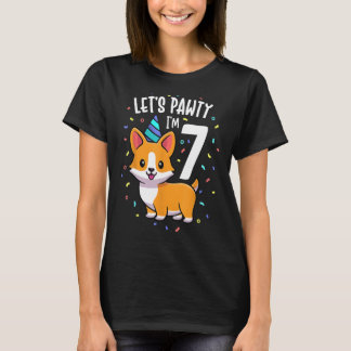 7 Years Old Corgi Dog Lover 7th Birthday Party Out T-Shirt
