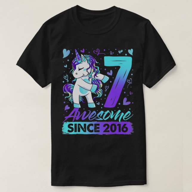 7 Years Old Flossing Unicorn Gifts 7th Birthday Gi T-Shirt (Design Front)