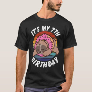 7 Years Old Funny Sloth Doughnut Retro Vintage 7th T-Shirt