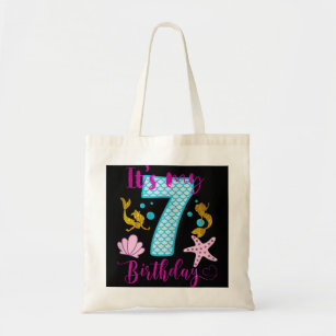 7 Years Old Girl Seven 7th Birthday Mermaid  Tote Bag