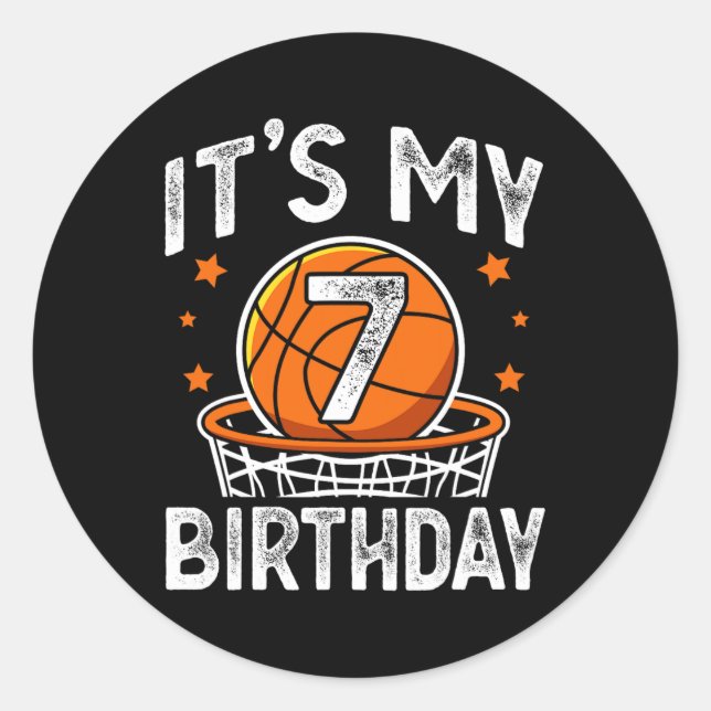 7 Years Old Kids Basketball Sport 7th Birthday Boy Classic Round Sticker (Front)