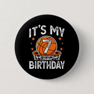 7 Years Old Kids Bysketbyll Sport 7th Birthday Boy 2 Inch Round Button