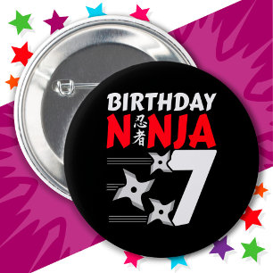 7 Years Old Ninja Party Stars Kids 7th Birthday 2 Inch Round Button