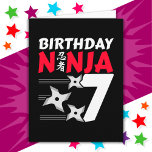 7 Years Old Ninja Party Stars Kids 7th Birthday Card<br><div class="desc">This Birthday Ninja 7 design makes is perfect for a 7 year old ninja birthday party theme. Features Japanese symbol for Ninjutsu with cartoon ninja throwing stars the birthday boy or girl will LOVE! This ninja birthday design for boys and girls is a fun for a 7 year old that...</div>