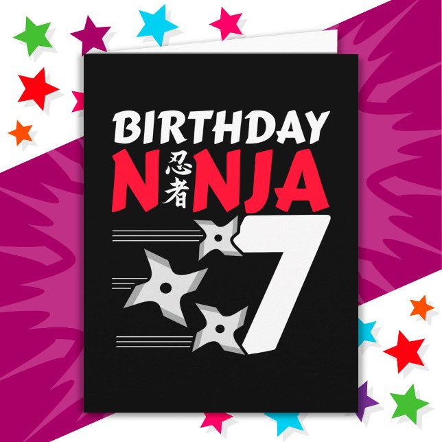 7 Years Old Ninja Party Stars Kids 7th Birthday Card (Creator Uploaded)
