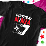 7 Years Old Ninja Party Stars Kids 7th Birthday T-Shirt<br><div class="desc">This Birthday Ninja 7 design makes is perfect for a 7 year old ninja birthday party theme. Features Japanese symbol for Ninjutsu with cartoon ninja throwing stars the birthday boy or girl will LOVE! This ninja birthday design for boys and girls is a fun for a 7 year old that...</div>