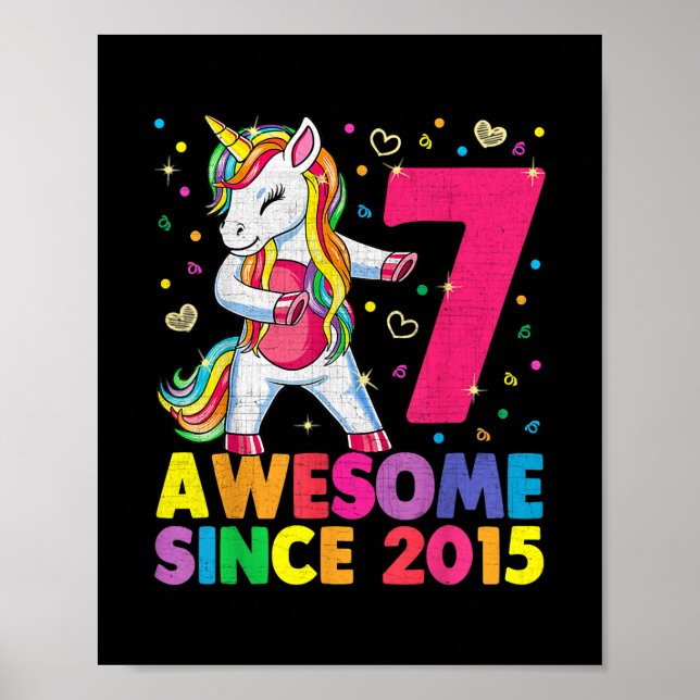 7 Years Old Unicorn Flossing 7th Birthday Girl Poster (Front)