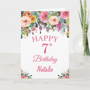 7e anniversaire Aquarelle Floral Flowers Carte ros
