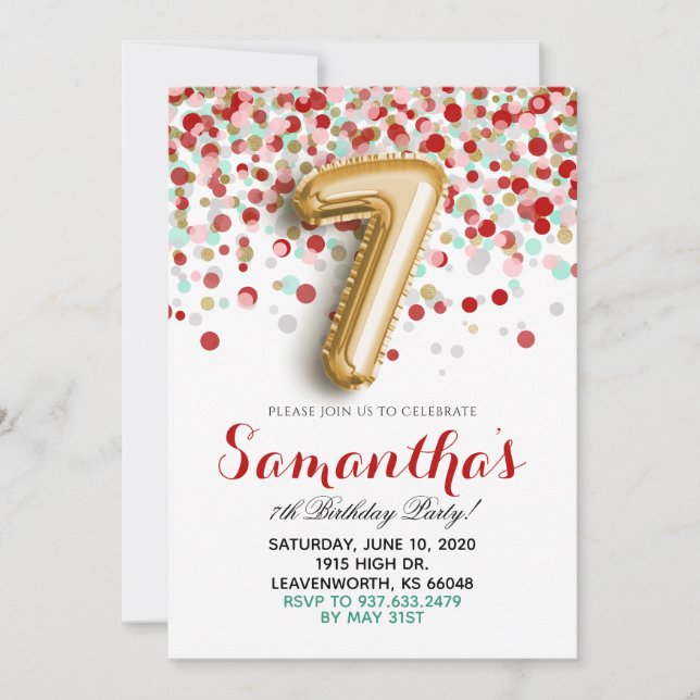 7e anniversaire Confetti Invitation (Devant)