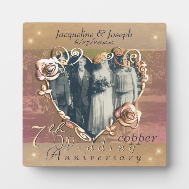 7e anniversaire du Mariage Coppery Rose Plaque pho (Devant)