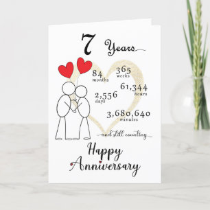 7e anniversaire Mariage Carte avec 2 ballons cardi