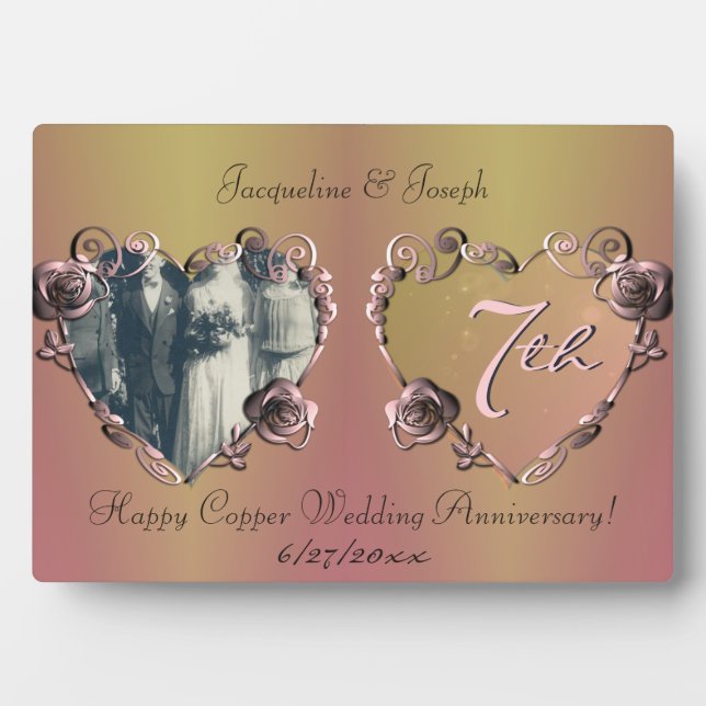 7e anniversaire Mariage Coppery Rose Plaque (Devant)