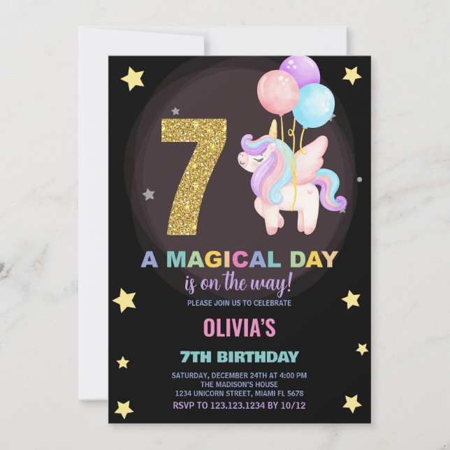 7e anniversaire Unicorn Anniversaire Invitations (Devant)