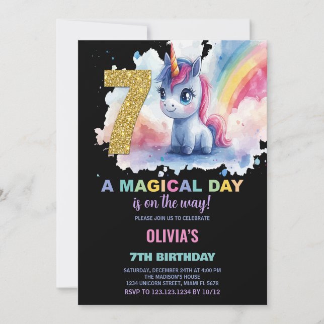 7e anniversaire Unicorn Anniversaire Invitations (Devant)