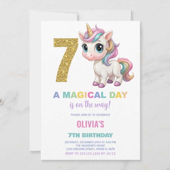 7e anniversaire Unicorn Anniversaire Invitations (Devant)