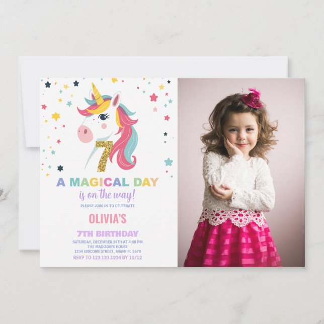 7e anniversaire Unicorn Birthday Invitations photo (Devant)