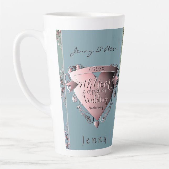 7e Emblème Coeur de cuivre Latte Mug (Gauche)