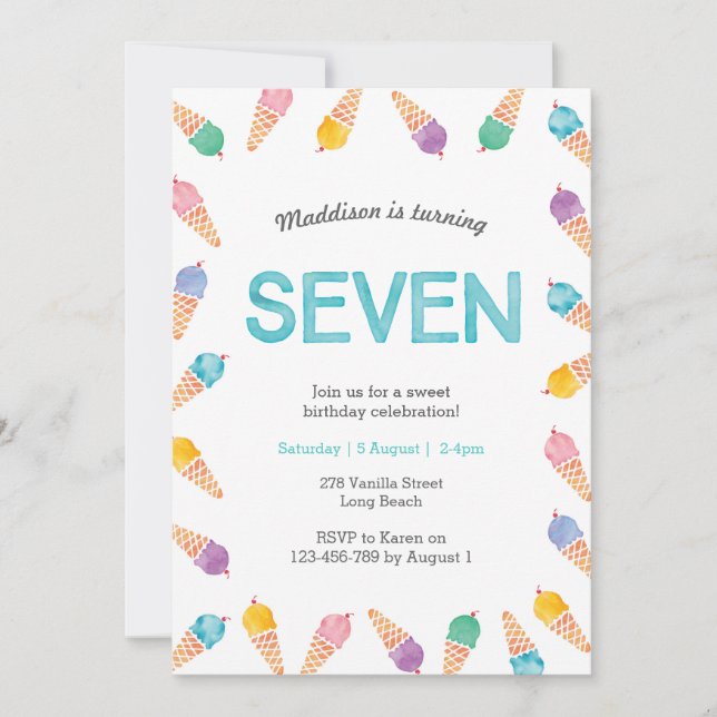 7e fête d'anniversaire | Invitation à la crème gla (Devant)