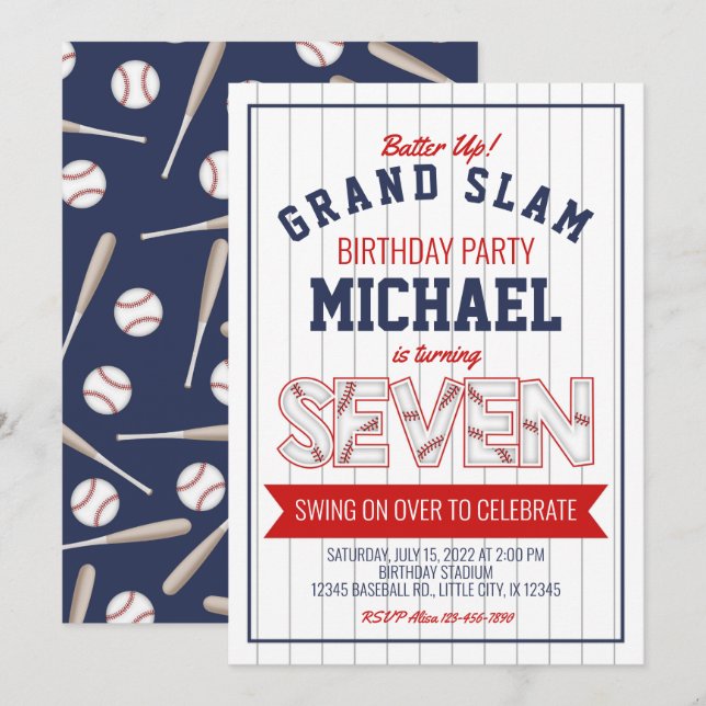 7e Invitation d'anniversaire de baseball (Devant / Derrière)