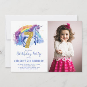 7e Rainbow Unicorn Birthday Invitations photo