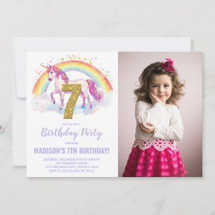 7e Rainbow Unicorn Birthday Invitations photo