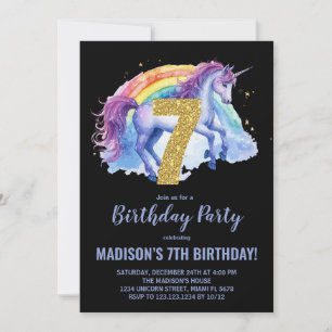 7e Rainbow Unicorn Invitations d'anniversaire