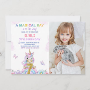 7e Unicorne florale Invitations d'anniversaire ave