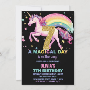 7ème Unicorn Invitations Anniversaire Noir