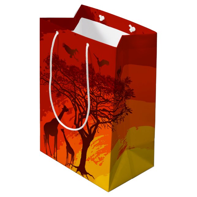 7lx4.5wx10h Medium Gift Bag African Safari Giraffe (Back Angled)