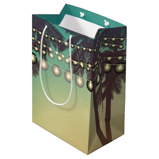 7lx4.5wx10h Medium Gift Bag Beach Sunset Palm Tree (Back Angled)