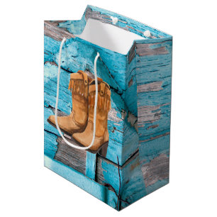 7lx4.5wx10h Medium Gift Bag Blue Wood Barn Door Bo