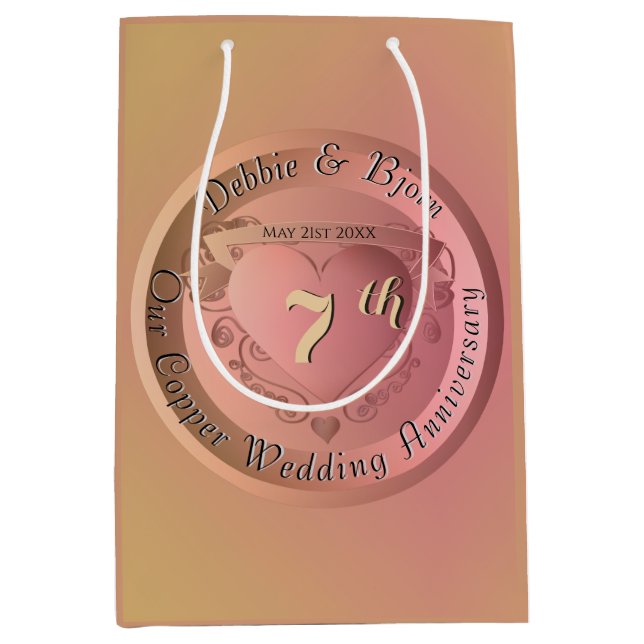 7th/22nd Copper Medallion ImageWedding Anniversary Medium Gift Bag (Front)
