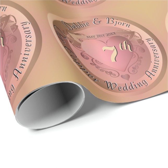 7th/22nd Copper Medallion ImageWedding Anniversary Wrapping Paper (Roll Corner)