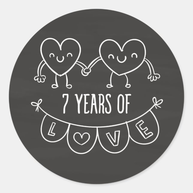 7th Anniversary Gift Chalk Hearts Classic Round Sticker (Front)