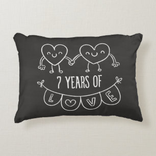 7th Anniversary Gift Chalk Hearts Decorative Pillow