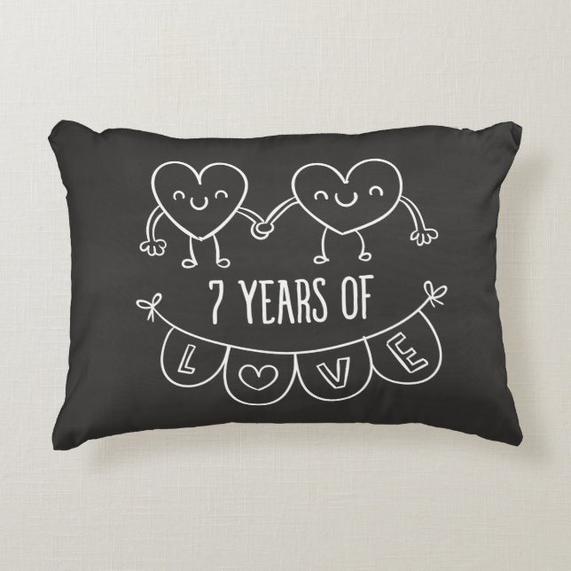 7th Anniversary Gift Chalk Hearts Decorative Pillow (Front)