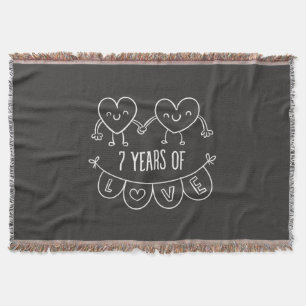 7th Anniversary Gift Chalk Hearts Throw Blanket