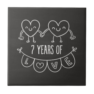 7th Anniversary Gift Chalk Hearts Tile