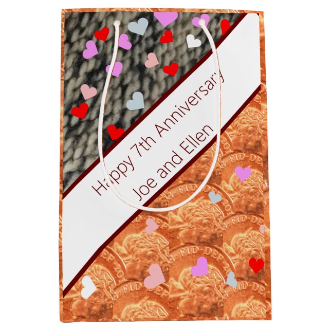 7th Anniversary, Wool and Copper Medium Gift Bag (Front)