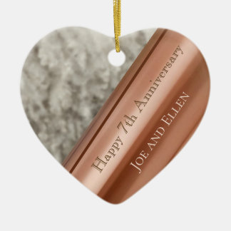 7th Anniversary, Wool and Copper Print Heart Keeps Ceramic Ornament