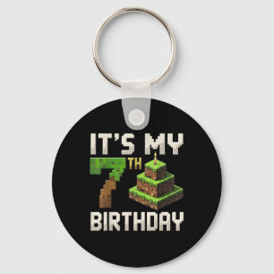 7th Birthday 7 Year Old Birthday Boy Gamer Pixel N Keychain
