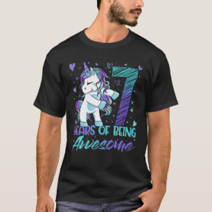 7Th Birthday 7 Year Old Girl Flossing Unicorn Part T-Shirt