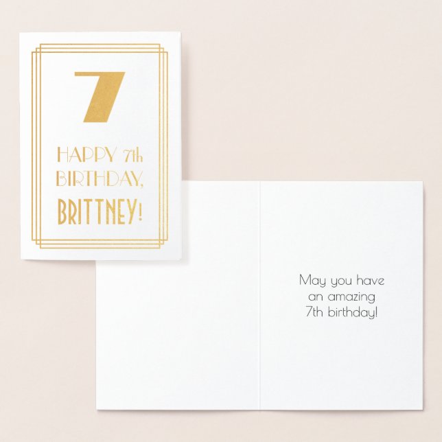 7th Birthday: Art Deco Inspired Look "7" & Name Foil Card (Display)