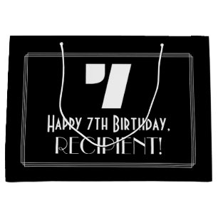 7th Birthday ~ Art Deco Inspired Look "7" + Name Large Gift Bag