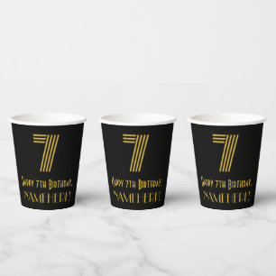 7th Birthday: Art Deco Inspired Look “7” & Name Paper Cups