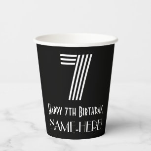 7th Birthday — Art Deco Inspired Look “7” + Name Paper Cups