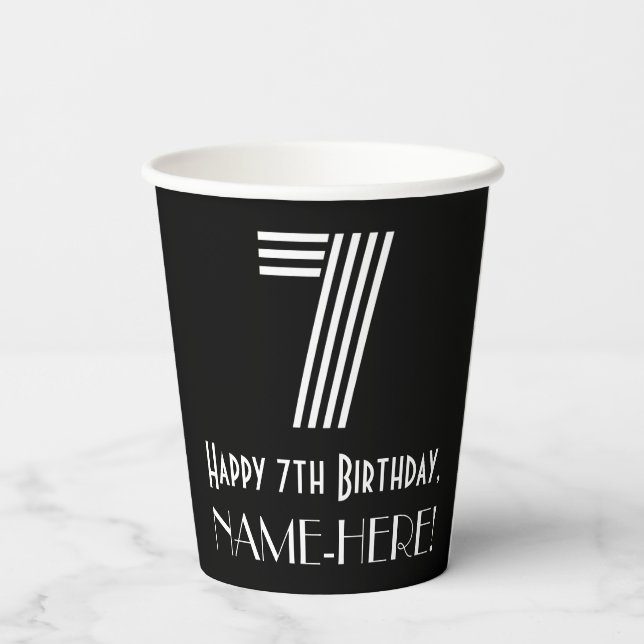7th Birthday — Art Deco Inspired Look “7” + Name Paper Cups (Back)